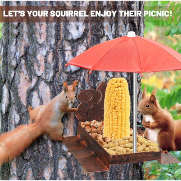 Squirrel & Chipmunk Miniature Metal Picnic Table w/Corn Cob Holder & Umbrella - Picture 7 of 11